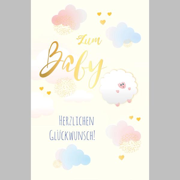Geburt – Baby – Freudiges Ereignis - Glückwunschkarte im Format 11,5 x 17 cm mit Umschlag - Wolken - mit Goldfolie