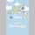 Geburt – Baby – Freudiges Ereignis - Glückwunschkarte im Format 11,5 x 17 cm mit Umschlag - Wolken, Mond, Stern, Rassel, Babyflasche, Vögel