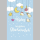Geburt Baby Freudiges Ereignis Glückwunschkarte mit Umschlag Wolken, Mond, Stern, Rassel, Babyflasche, Vögel