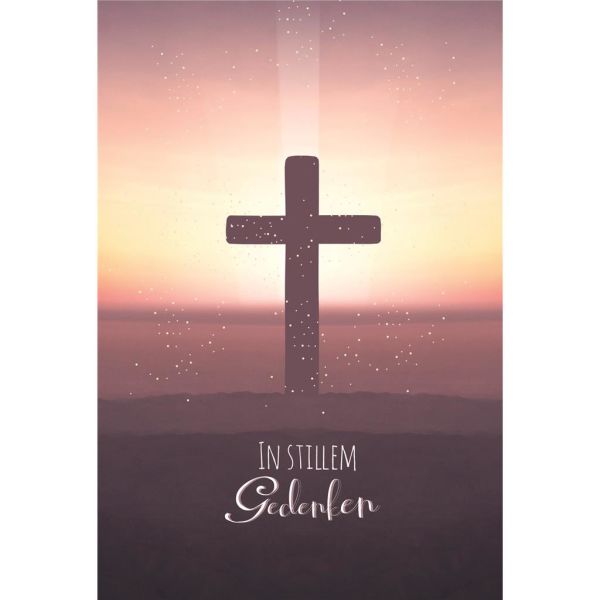 A Trauer Beileid Kondolenz Trauerkarte mit Umschlag Kreuz bei Sonnenuntergang