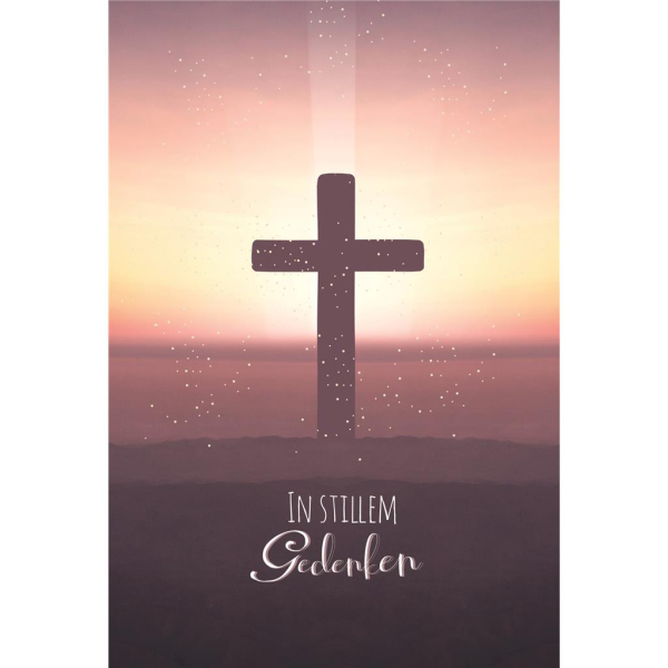 A Trauer Beileid Kondolenz Trauerkarte mit Umschlag Kreuz bei Sonnenuntergang