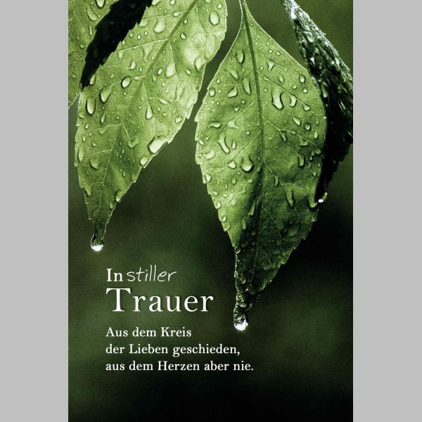 Trauer – Beileid – Kondolenz - Trauerkarte im Format 11,5 x 17 cm mit Umschlag - Blätter mit Wassertropfen