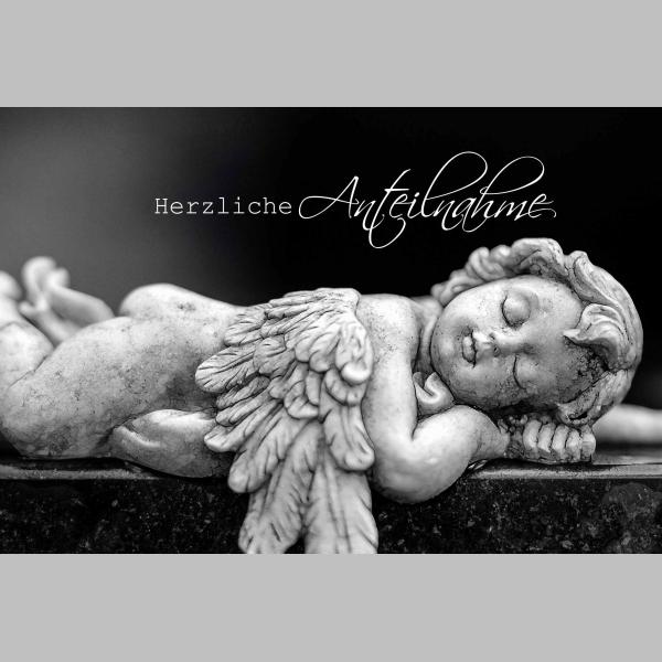 Trauer Beileid Kondolenz Trauerkarte mit Umschlag schlafender Engel Kindstod Baby Herzliche Anteilnahme