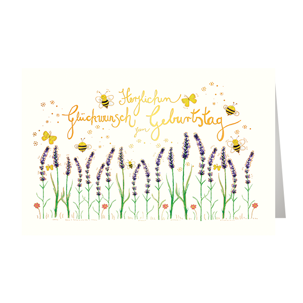 Geburtstag Skorpions Art - Karte mit Umschlag - Blumen, Schmetterlinge, Bienen - mit Goldfolie