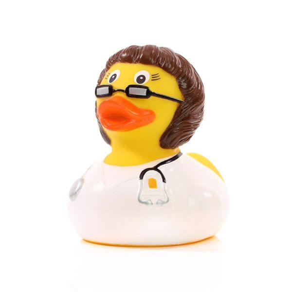 Ärztin brünette Quietscheente Badeente ca. 8 cm gross Krankenhaus Medizinerente