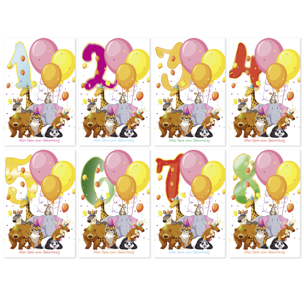 100-er Kasten Kinder 1-8 Glückwunschkarten im Format 11x16cm mit Umschlägen UVP pro Karte: € 1,50