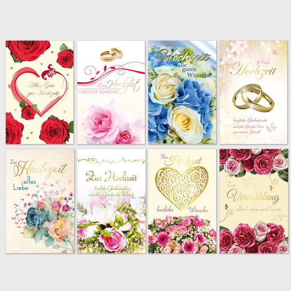A Hochzeit 100 Glückwunschkarten im mit Umschlägen 8 verschiedene Dekore UVP pro Karte: € 1,50