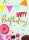 Geburtstag - Klammerkarten – Minikarten - Glückwunschkarte im Format 5,5 x 7,5 cm mit Umschlag - Wimpelkette, Donut