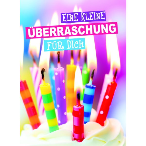Allgemeine Wünsche Klammerkarte Mini-Karten Glückwunschkarte mit Umschlag Eine kleine Überraschung für Dich Viele kleine Kerzen auf Törtchen