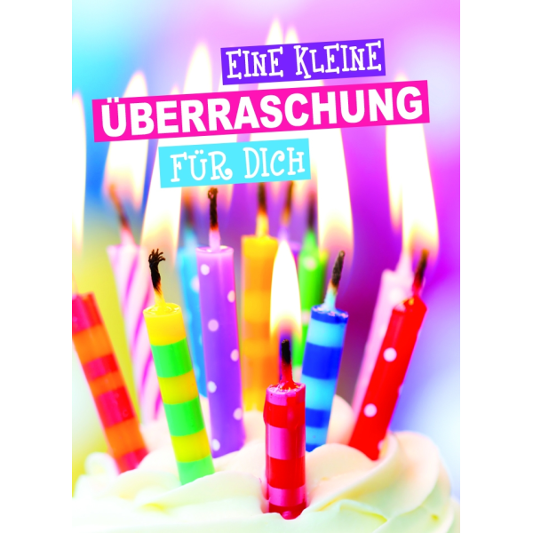 Allgemeine Wünsche Klammerkarte Mini-Karten Glückwunschkarte mit Umschlag Eine kleine Überraschung für Dich Viele kleine Kerzen auf Törtchen