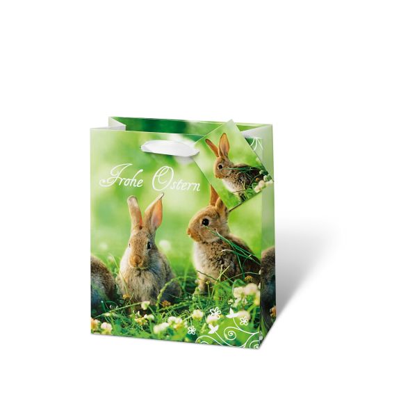 Ostern Geschenktüte Tasche A5-Format  Hasen auf Wiese Frohe Ostern