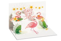 Geburtstag -  PopUp-Card - Klappkarte mit 3D-Innenleben - Grußkarte mit Briefumschlag im Format: 11,5 x 17 cm  - Alles Gute zum Geburtstag – Flamingo -  BSB