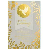 A Firmung Karte mit Umschlag goldener Kreis mit Taube