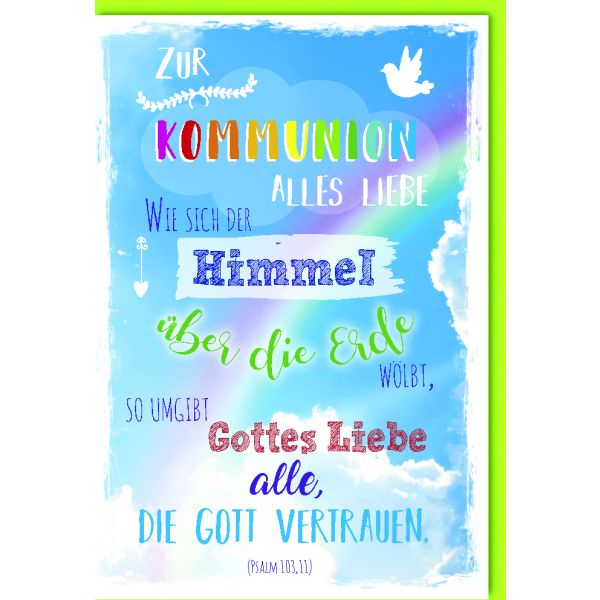 A Kommunion Karte mit Umschlag Himmel mit Taube