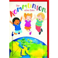A Kommunion Karte mit Umschlag springende Kinder