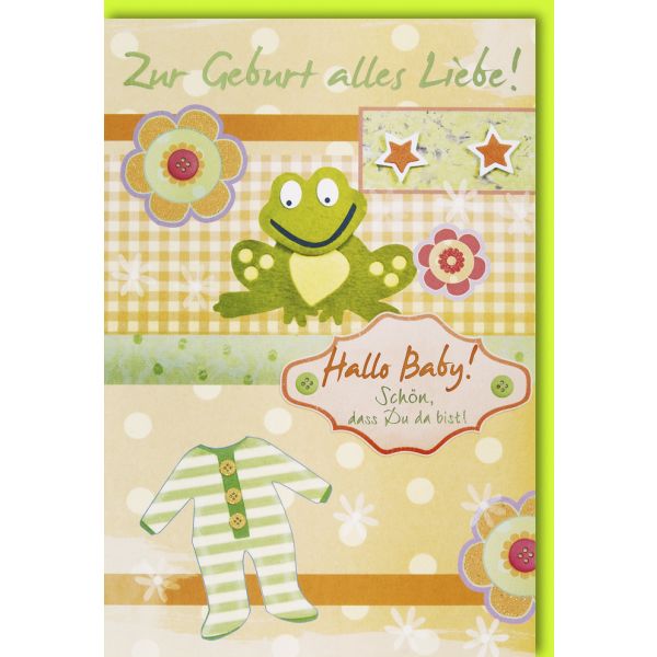 Geburt Baby Freudiges Ereignis Karte mit Umschlag Frosch Hallo Baby!