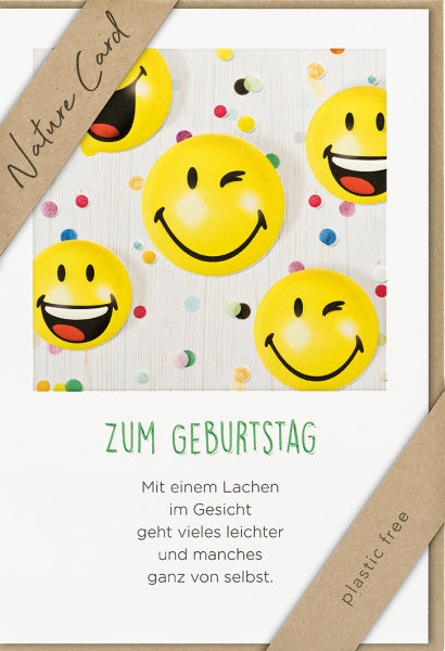 Geburtstag – Nature Cards – unverpackt - Glückwunschkarte im Format 11,5 x 17,5 cm mit Briefumschlag – Smiley