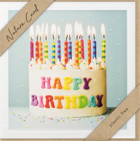 Geburtstag – Nature Cards – unverpackt - Glückwunschkarte im Format 15,5 x 15,5 cm mit Briefumschlag - brennende Kerzen auf Kuchen – Happy Birthday