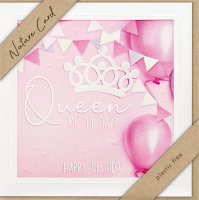 Geburtstag – Nature Cards – unverpackt - Glückwunschkarte im Format 15,5 x 15,5 cm mit Briefumschlag - Queen – rosa Luftballons