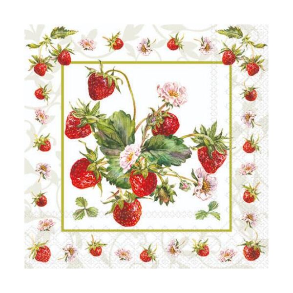 Cocktail Servietten 25 x 25 cm 3-lagig 20 Servietten Fresh Strawberries FSC Mix frische Erdbeeren