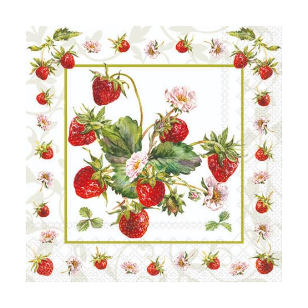 Cocktail Servietten 25 x 25 cm 3-lagig 20 Servietten Fresh Strawberries FSC Mix frische Erdbeeren