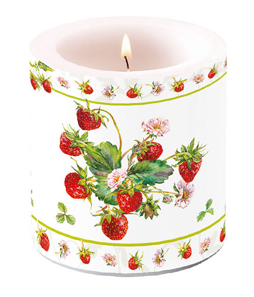 Kerze klein – Candle small – Format: Ø 7,5 cm x 9 cm – Brenndauer: 35 Std. - 1 Kerze pro Packung - Fresh Strawberries – frische Erdbeeren