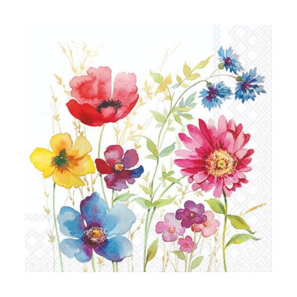 Cocktail Servietten 25 x 25 cm 3-lagig 20 Servietten Aquarell Meadow FSC Mix Aquarell wiese