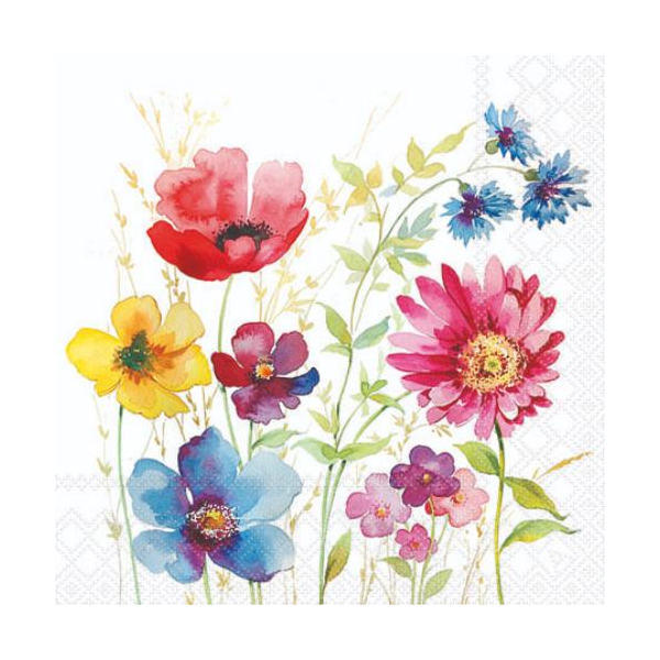 Cocktail Servietten 25 x 25 cm 3-lagig 20 Servietten Aquarell Meadow FSC Mix Aquarell wiese