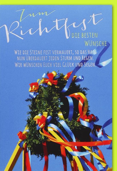 Neues Heim - Glückwunschkarte im Format 11,5 x 17 cm mit Umschlag - Richtfest - Verlag Dominique