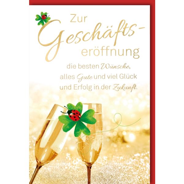 Geschäftseröffnung Glückwunschkarte mit Umschlag Sektgläser, Marienkäfer