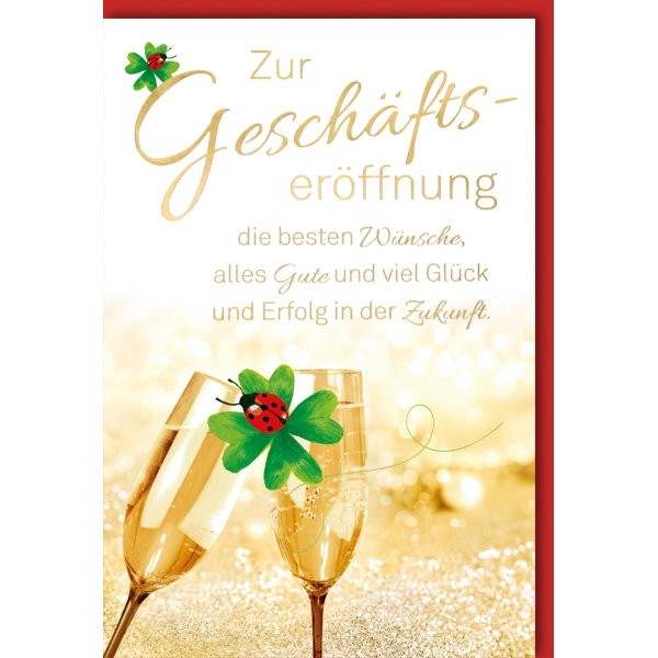 Geschäftseröffnung Glückwunschkarte mit Umschlag Sektgläser, Marienkäfer