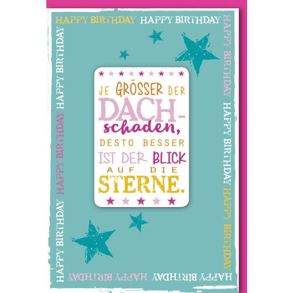 Geburtstag Glückwunschkarte mit Umschlag Magnet Dachschaden Blick auf die Sterne Happy Birthday