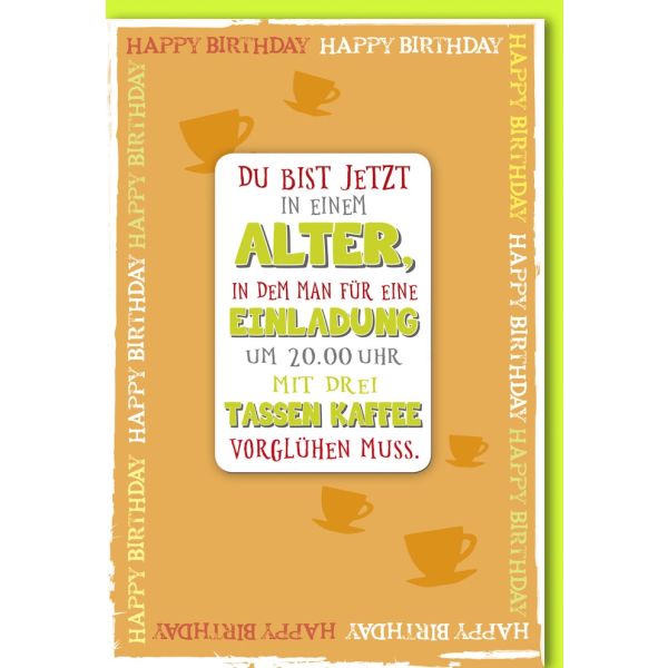 Geburtstag Glückwunschkarte mit Umschlag Magnet Alter Einladung Kaffee Happy Birthday