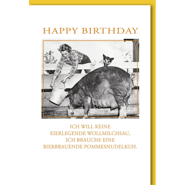 Geburtstag Glückwunschkarte mit Umschlag Frau füttert Schwein...Spruch Happy Birthday
