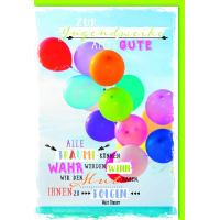 Jugendweihe Karte mit Umschlag bunte, fliegende Luftballons