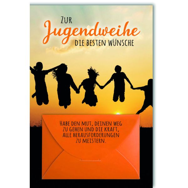 Jugendweihe Geldkarte Karte mit Umschlag Schatten im Sonnenuntergang