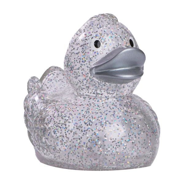 Ente glitzersilber unifarbene Ente Quietscheente Badeente ca. 8 cm gross