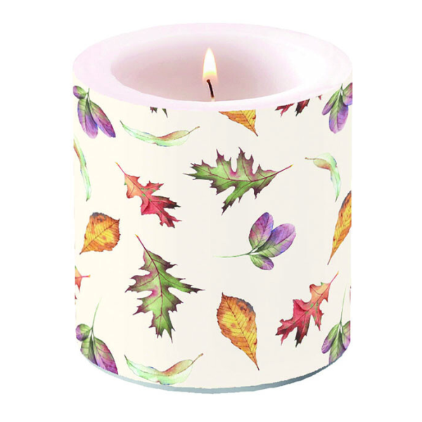 Kerze klein Candle small Format: Ø 7,5 cm x 9 cm 1 Kerze pro Packung Falling Leaves fallende Blätter