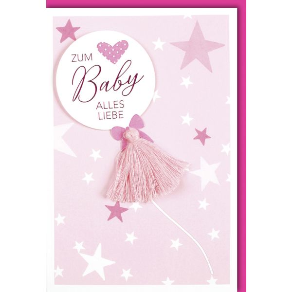 Geburt Baby Freudiges Ereignis Karte mit Umschlag Sterne Luftballon Mädchen