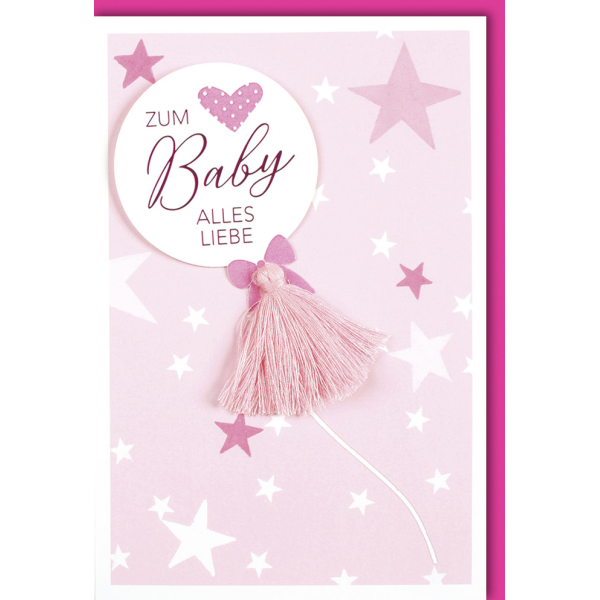 Geburt Baby Freudiges Ereignis Karte mit Umschlag Sterne Luftballon Mädchen