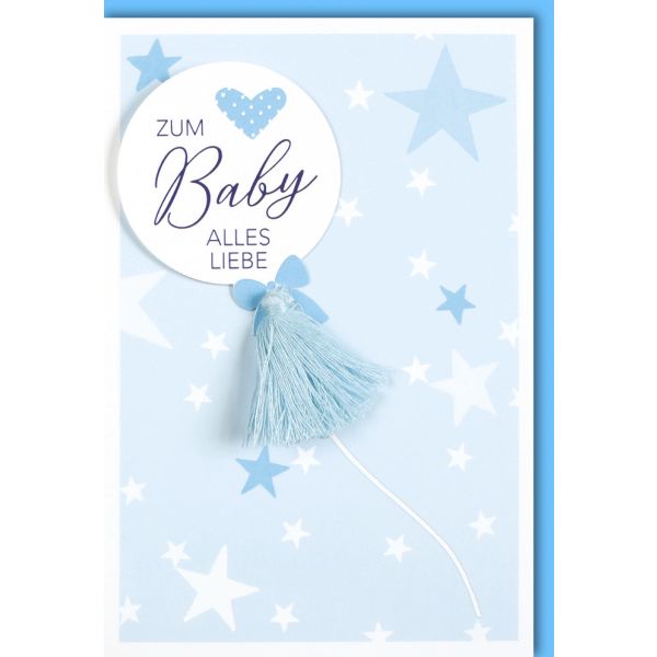 Geburt Baby Freudiges Ereignis Karte mit Umschlag Junge Sterne Luftballon