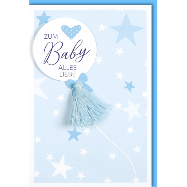 Geburt Baby Freudiges Ereignis Karte mit Umschlag Junge Sterne Luftballon