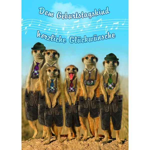 Geburtstag - Soundkarte A5 - „Dem Geburtstagskind herzliche Glückwünsche“ - Erdmännchen - Bayern - Oktoberfest