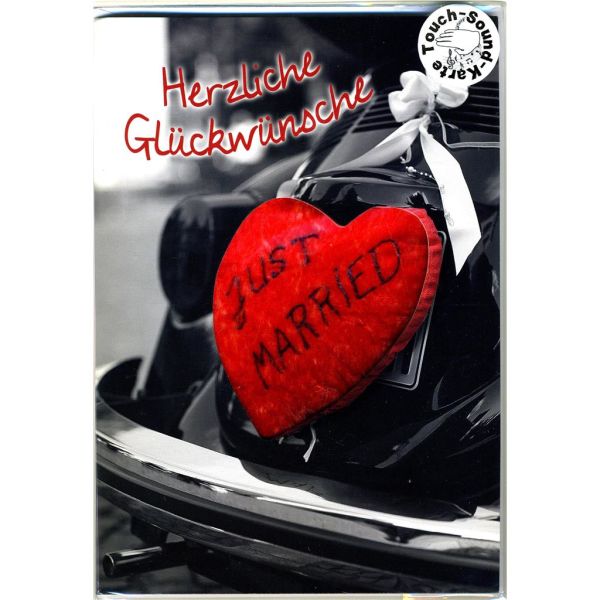 Hochzeit - Soundkarte – Touchkarte - A5 im Format 14,8 x 21 cm - „Herzlichen Glückwunsch – Just married“ - Herz
