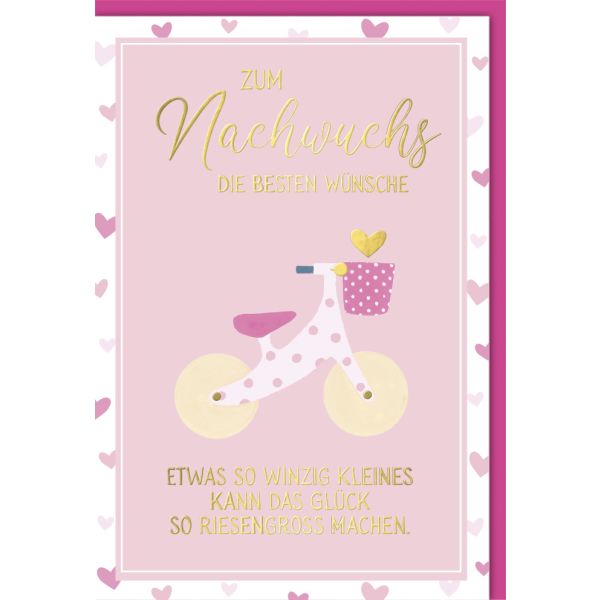 Geburt Baby Freudiges Ereignis Karte mit Umschlag Laufrad Zum Nachwuchs Mädchen
