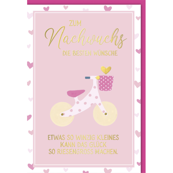 Geburt Baby Freudiges Ereignis Karte mit Umschlag Laufrad Zum Nachwuchs Mädchen