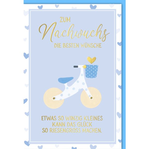 Geburt Baby Freudiges Ereignis Karte mit Umschlag Laufrad Zum Nachwauchs Junge