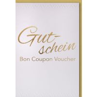 Gutschein Glückwunschkarte mit Briefumschlag Bon Voucher Coupon weiß gold