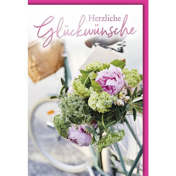 Allgemeine Wünsche Glückwunschkarte mit Umschlag Blumen auf Gepäckträger