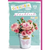 Gutschein Glückwunschkarte mit Umschlag Rosa Rosen...